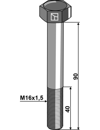 Boulons à tête hexagonale M16  sans écrou - Galvanisées