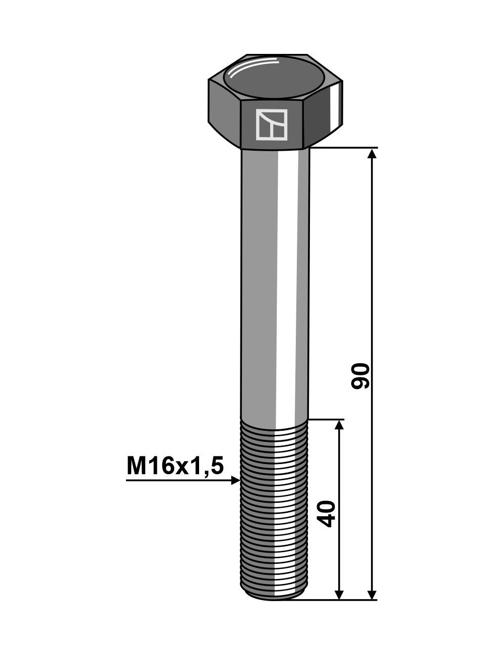 Boulons à tête hexagonale M16 sans écrou - Galvanisées