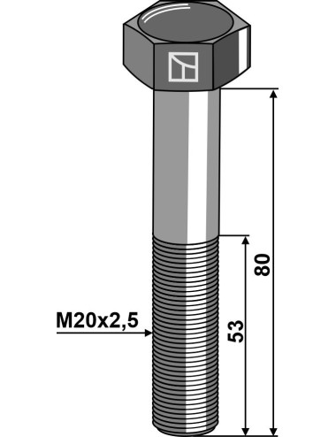 Boulon à tête hexagonale M20  sans écrou
