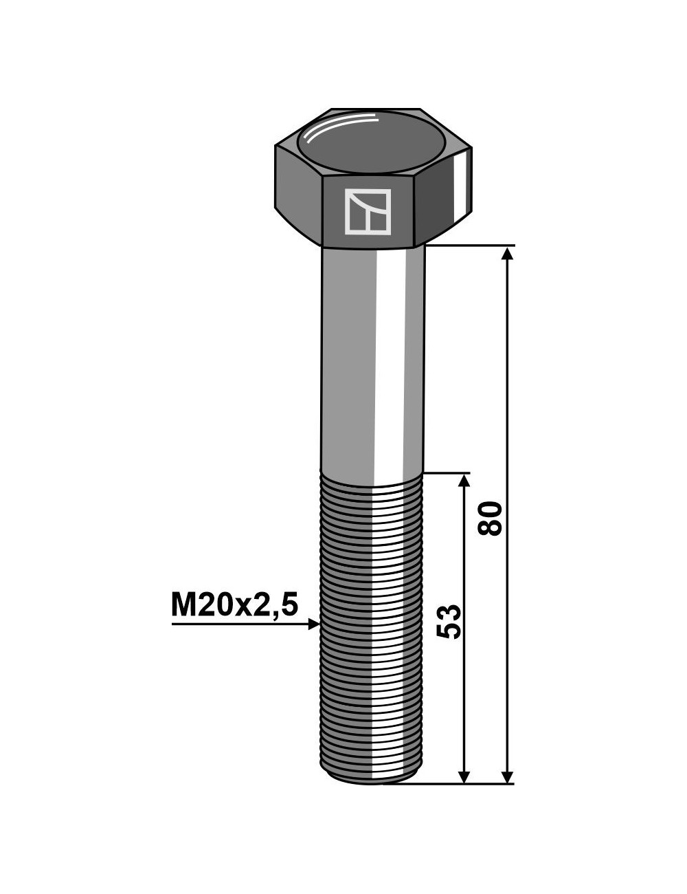 Boulon à tête hexagonale M20 sans écrou