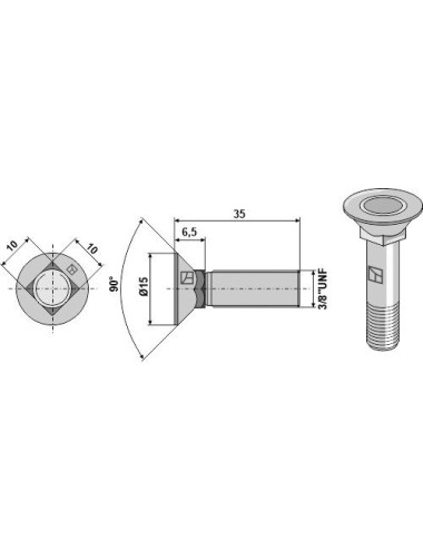 Boulon de charrue 3/8''UNF