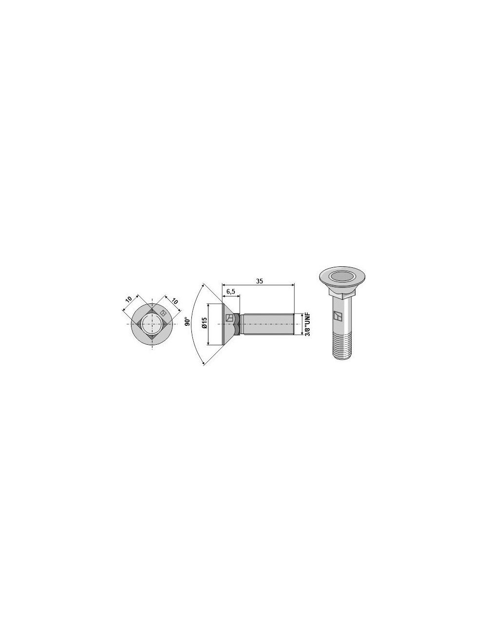 Boulon de charrue 3/8''UNF