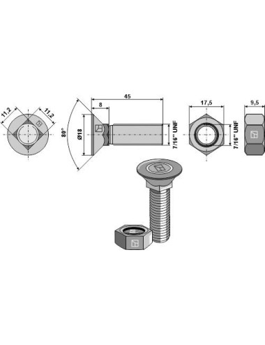 Boulon de charrue 7/16" UNF...