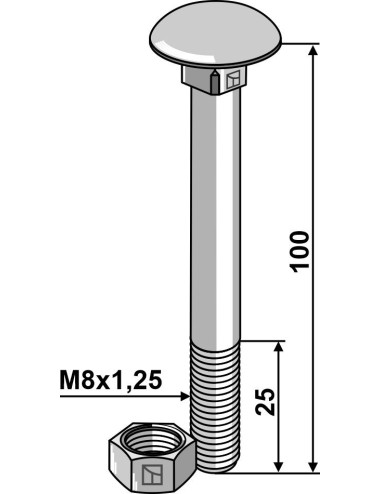 Boulon M8 galvanisé avec écrou