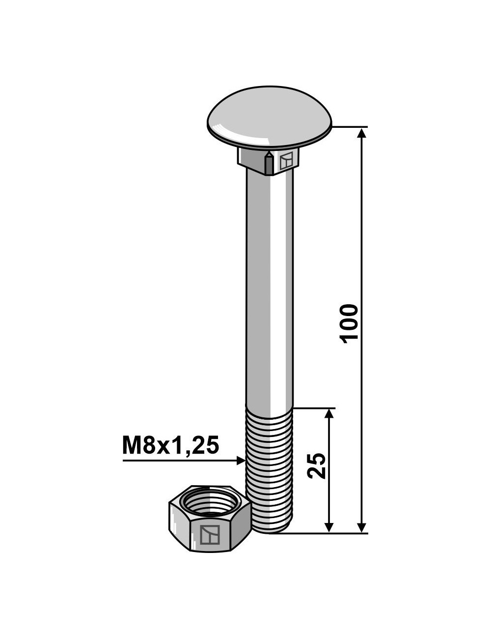 Boulon M8 galvanisé avec écrou