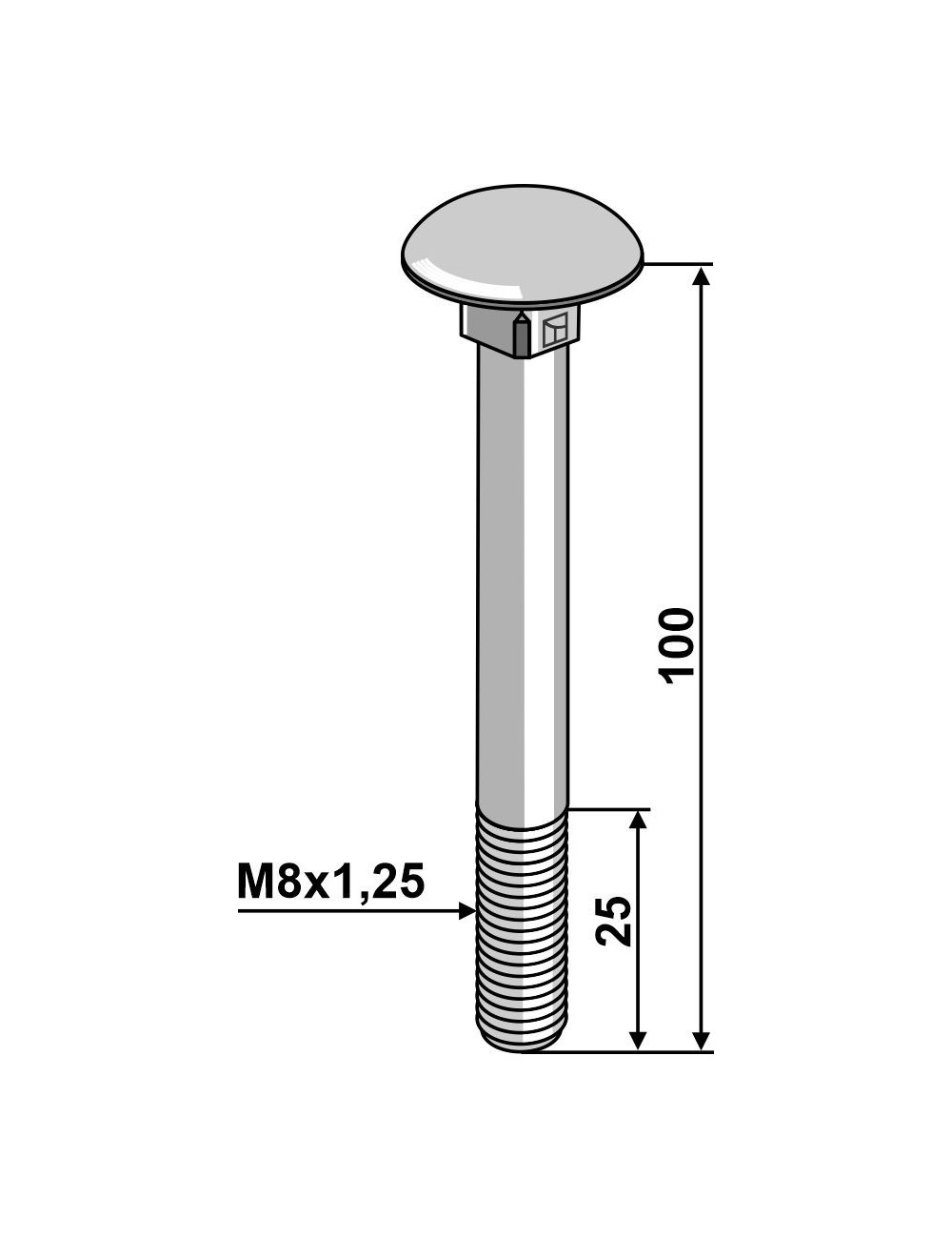 Boulon M8 galvanisé sans écrou