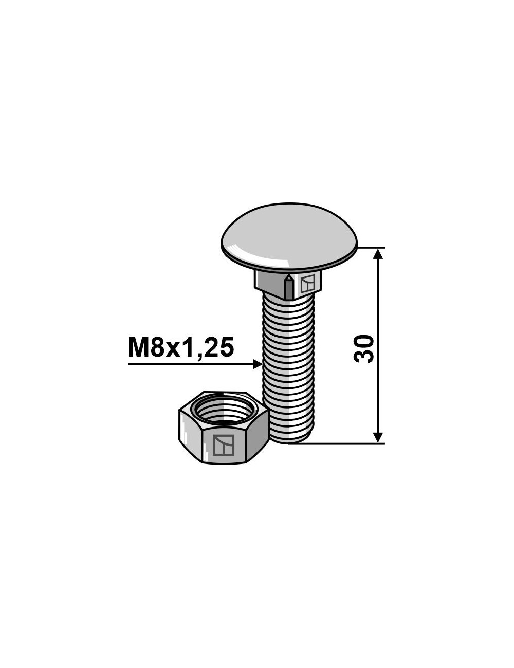Boulon M8 galvanisé avec écrou