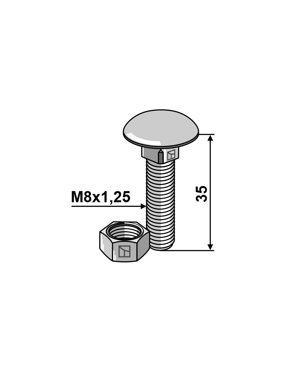 Boulon M8 galvanisé avec écrou