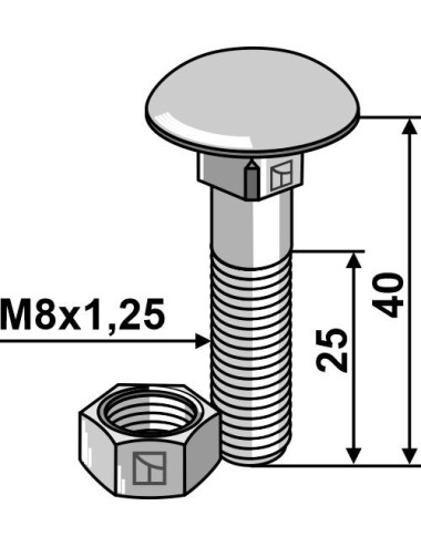 Boulon M8 galvanisé avec écrou