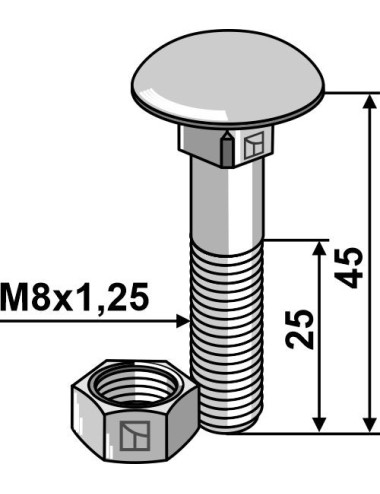 Boulon M8 galvanisé avec écrou