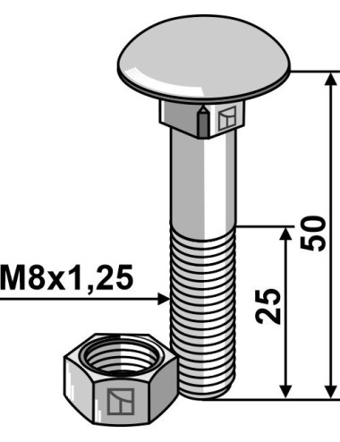 Boulon M8 galvanisé avec écrou
