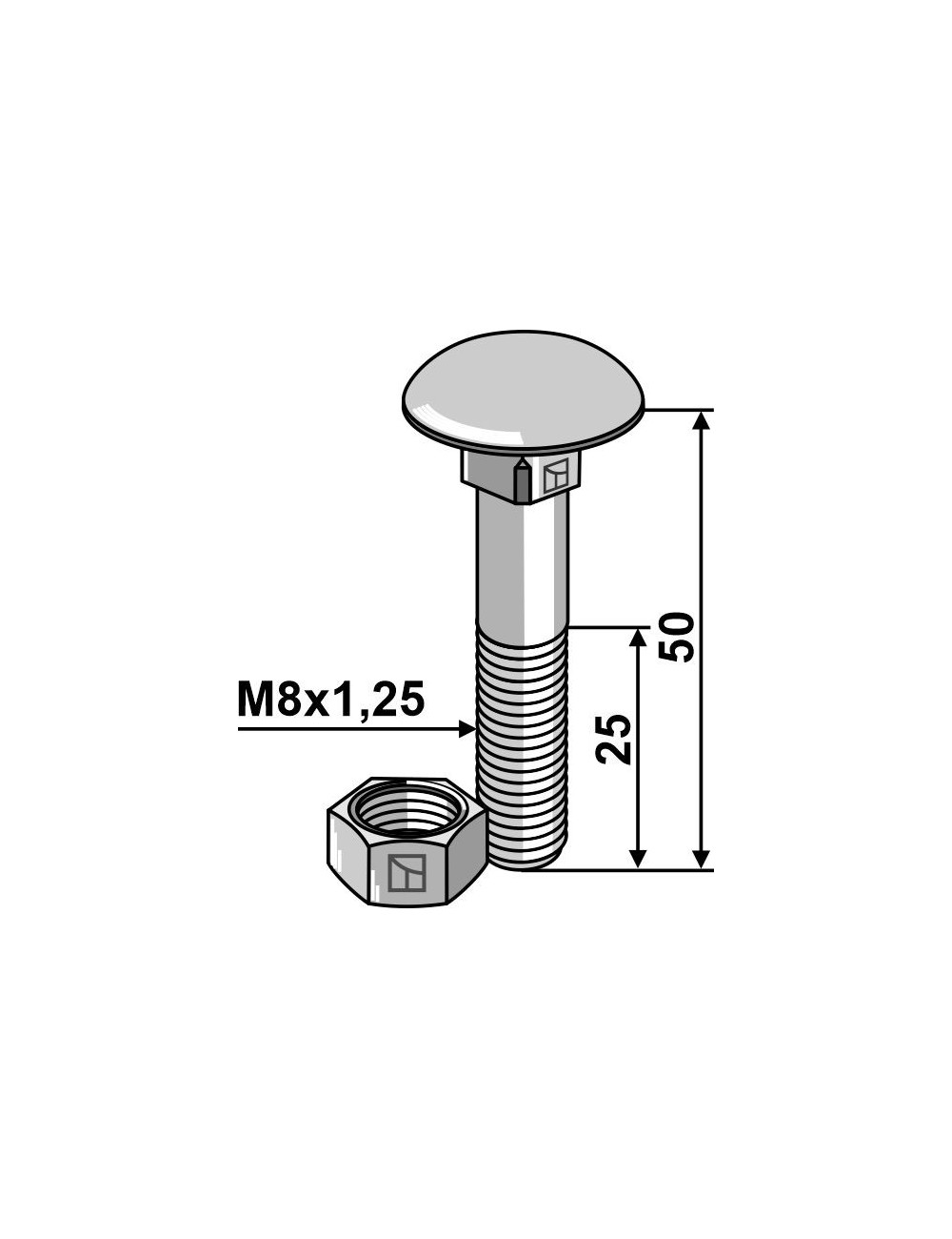 Boulon M8 galvanisé avec écrou