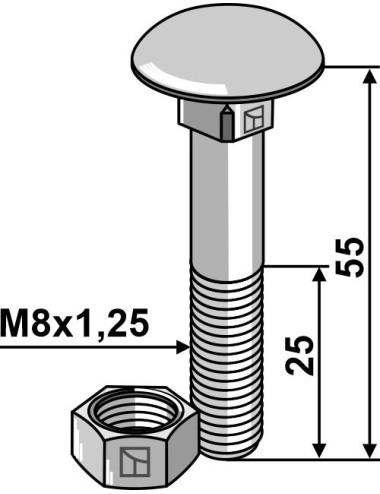 Boulon M8 galvanisé avec écrou