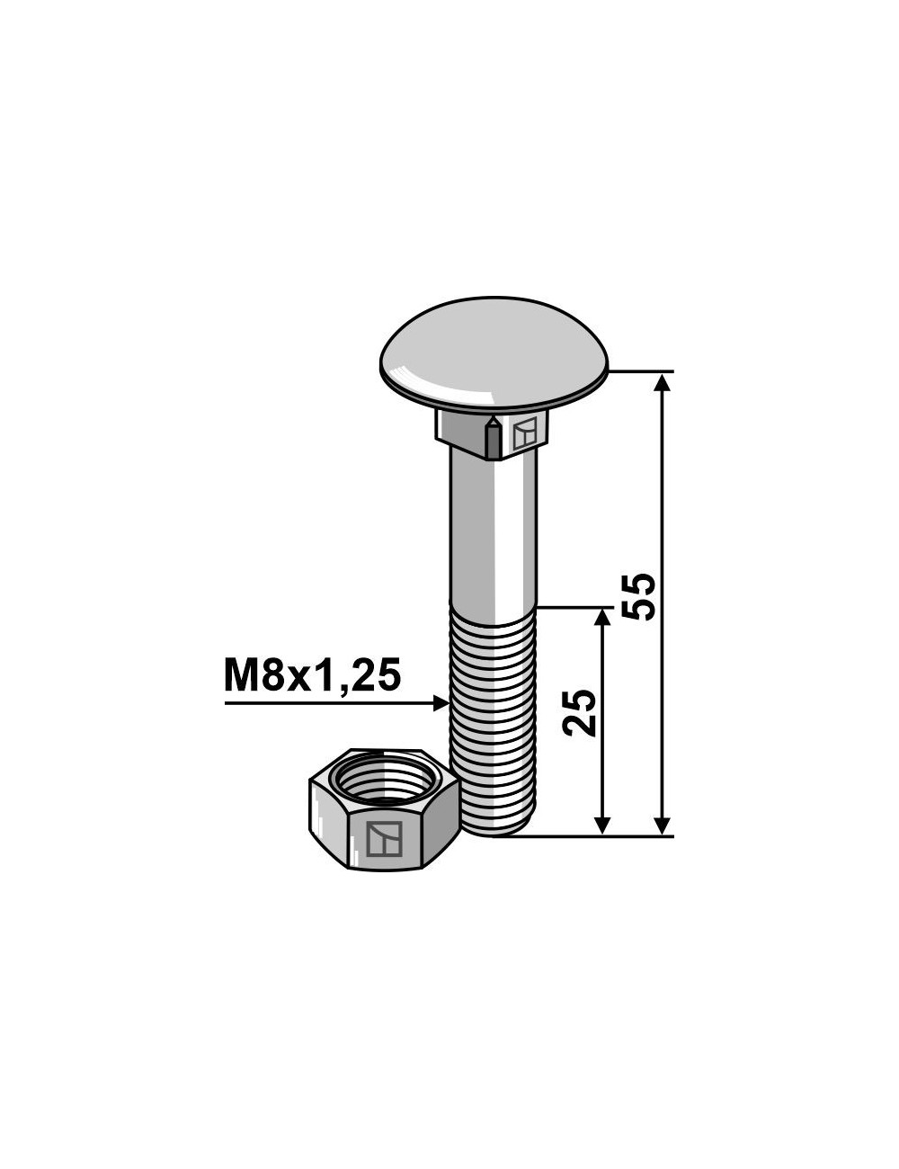 Boulon M8 galvanisé avec écrou