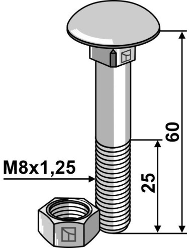 Boulon M8 galvanisé avec écrou