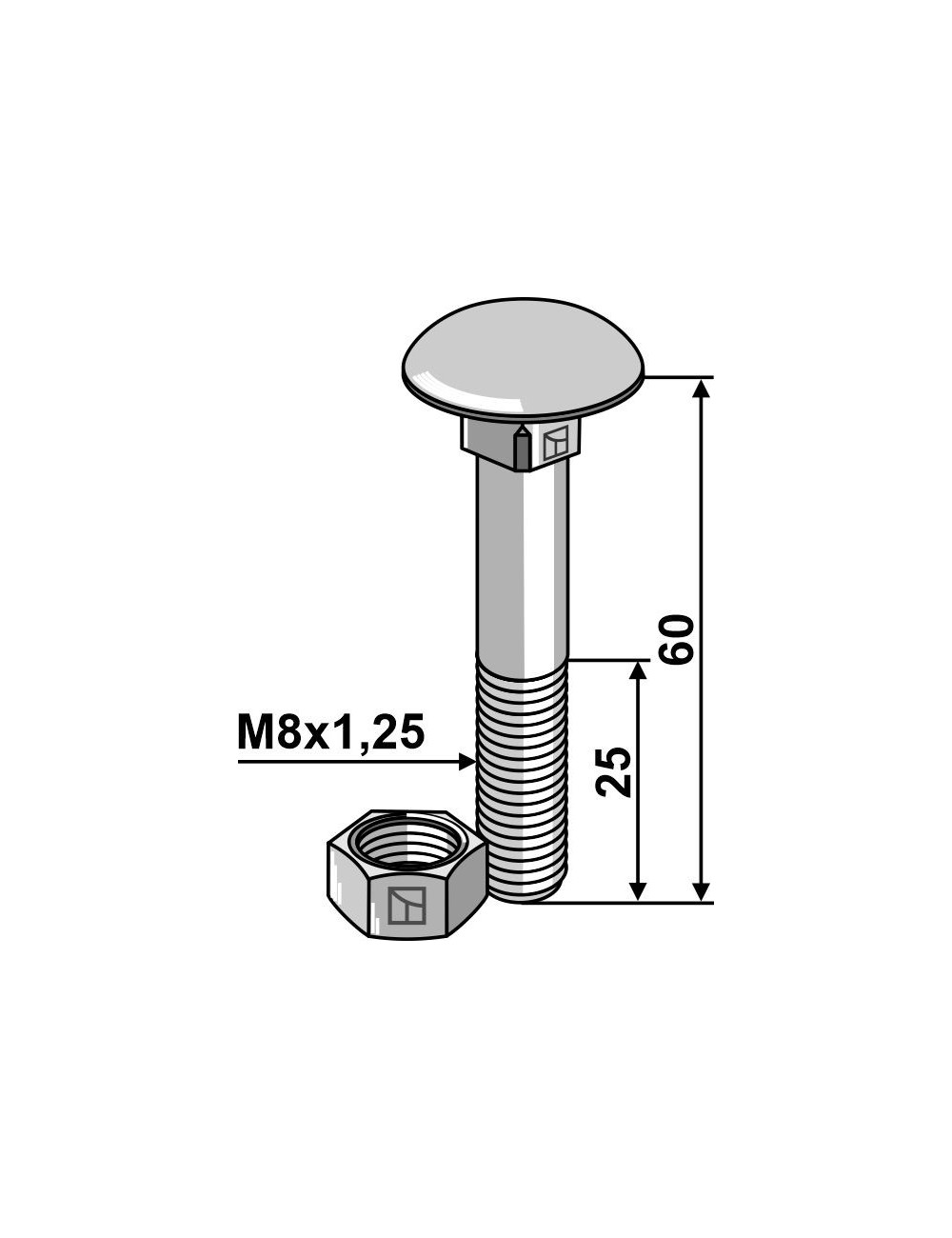 Boulon M8 galvanisé avec écrou