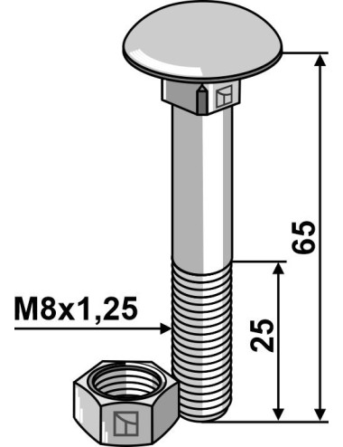 Boulon M8 galvanisé avec écrou