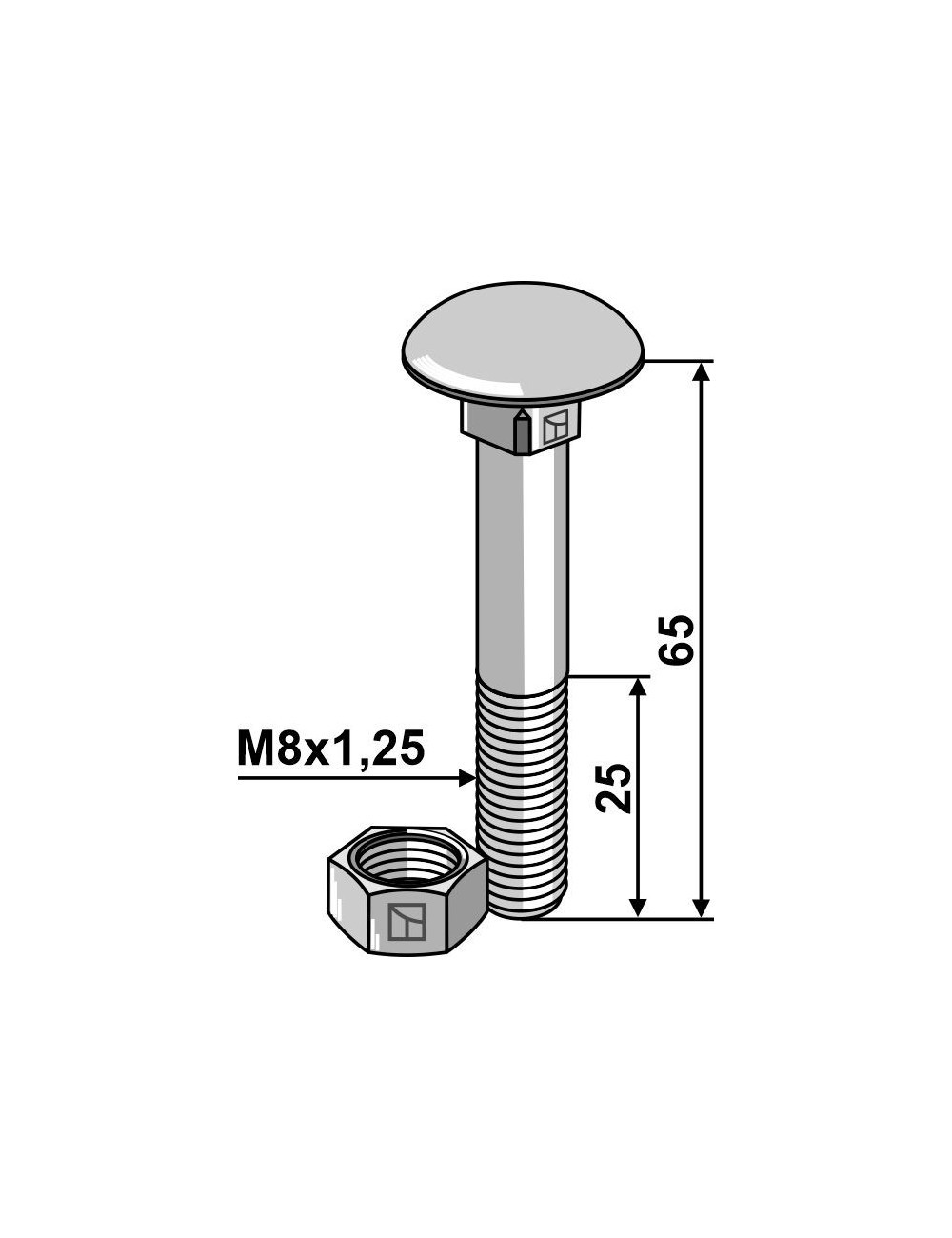 Boulon M8 galvanisé avec écrou