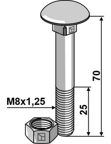 Boulon M8 galvanisé avec écrou