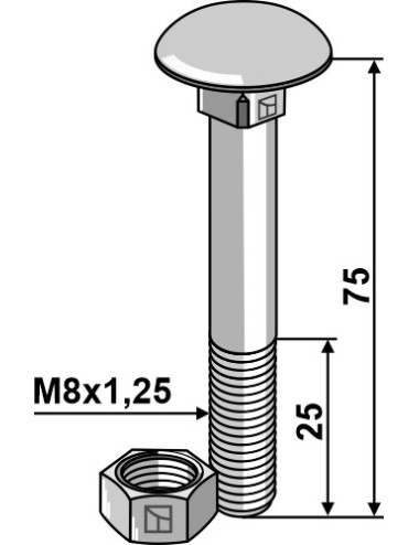 Boulon M8 galvanisé avec écrou