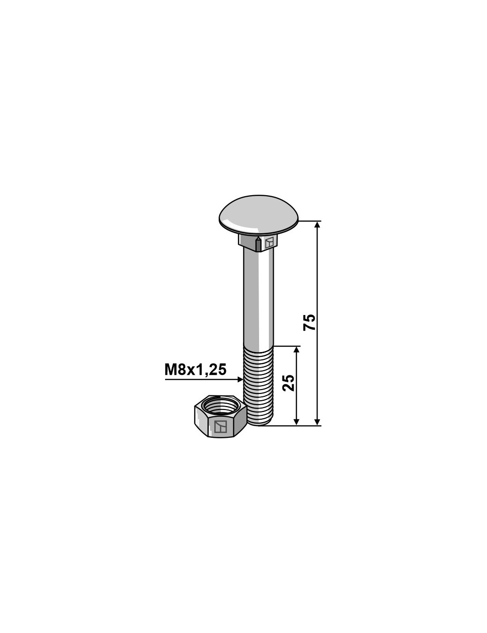 Boulon M8 galvanisé avec écrou