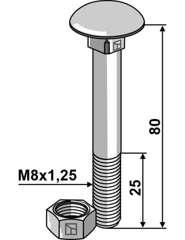 Boulon M8 galvanisé avec écrou