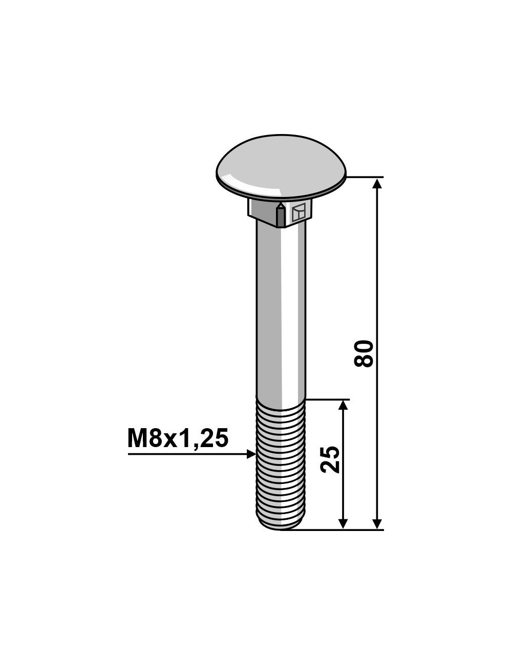 Boulon M8 galvanisé sans écrou