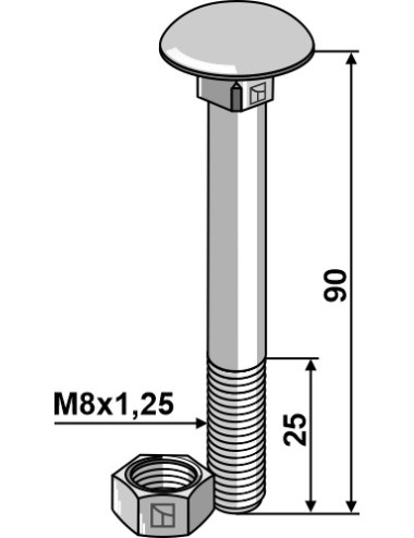 Boulon M8 galvanisé avec écrou