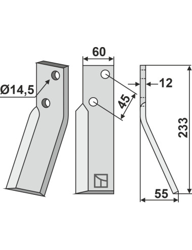 Dent rotative, modèle droit