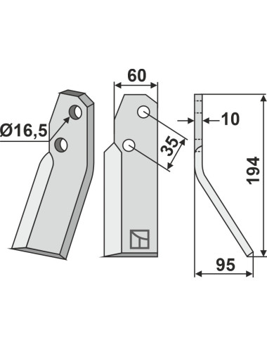 Dent rotative, modèle droit