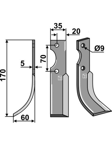 Couteau, modèle gauche