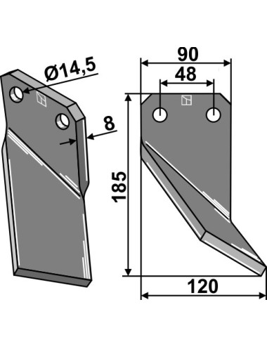 Dent rotative, modèle droit