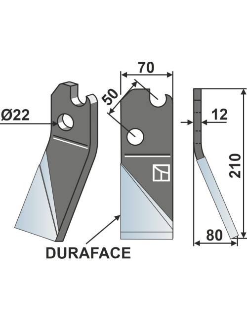 Dent rotative DURAFACE, modèle droit