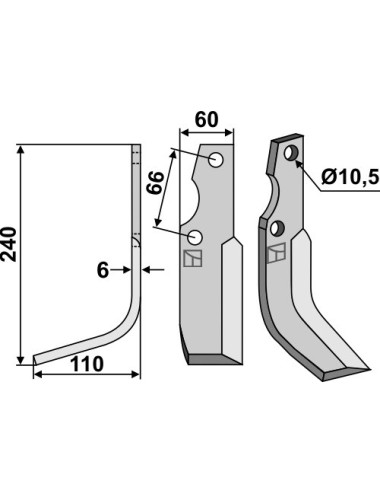 Couteau, modèle gauche