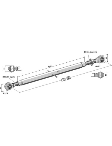 Barre de poussée de à bornes traîtées M30x3,5