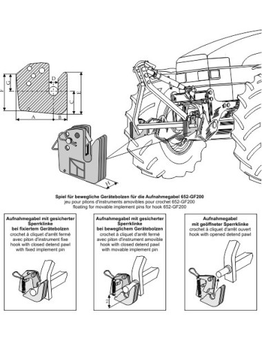 Crochet semi-automatique pour système hydraulique frontal- Cat. ll