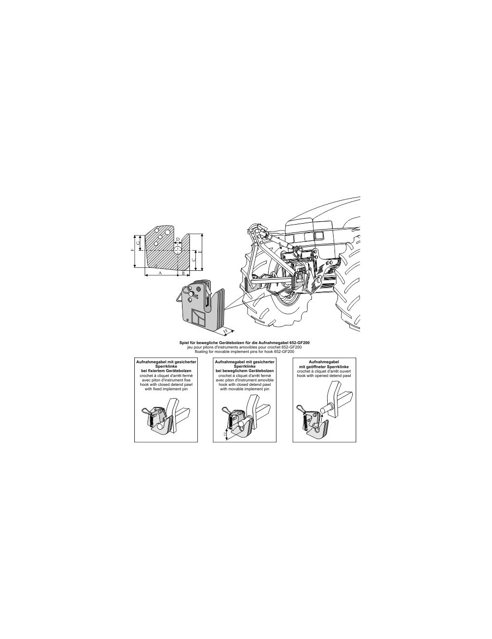 Crochet semi-automatique pour système hydraulique frontal- Cat. ll