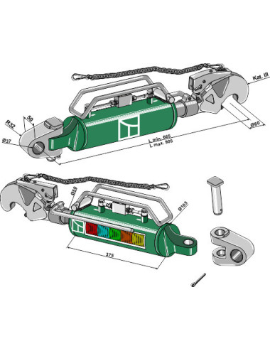 Barre de poussée hydraulique avec crochet et articulation
