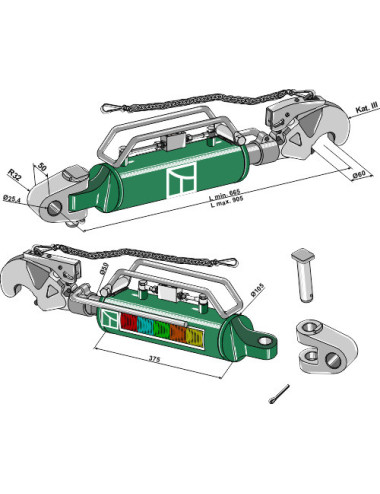 Barre de poussée hydraulique avec crochet et articulation