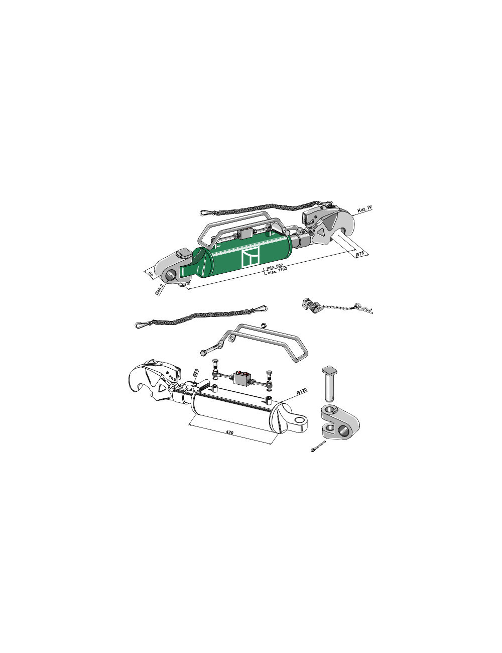 Barre de poussée hydraulique avec crochet et articulation