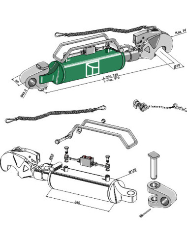 Barre de poussée hydraulique avec crochet et articulation
