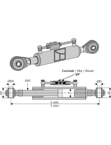 Barre de poussée hydraulique avec bornes à rotule