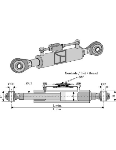 Barre de poussée hydraulique avec bornes à rotule