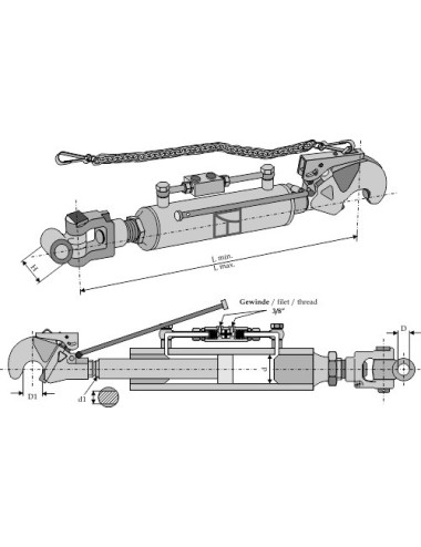 Barre de poussée hydraulique avec crochet et articulation