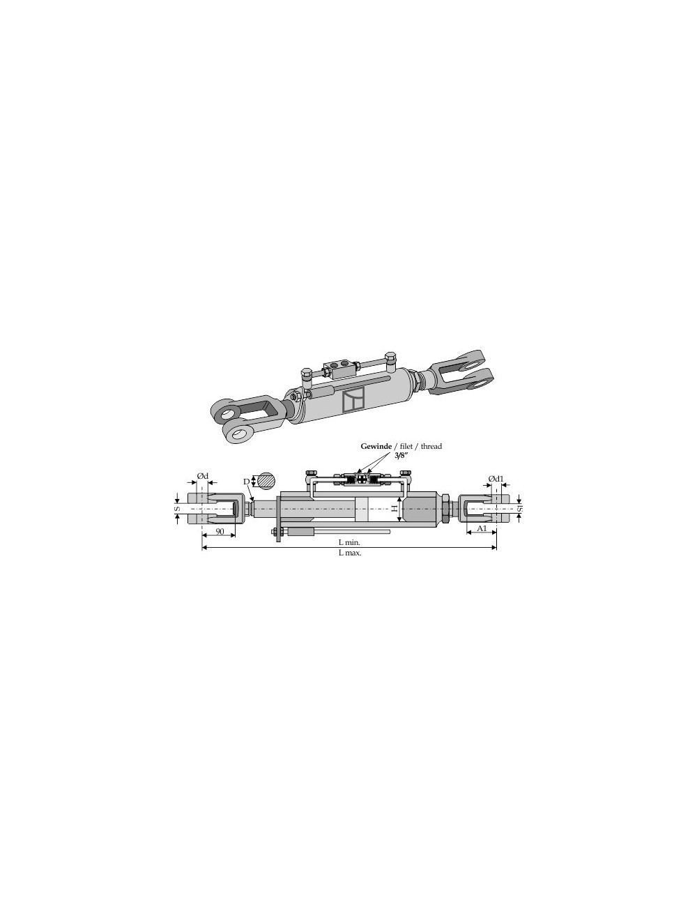 Tige hydraulique pour réglage et relevage - 970