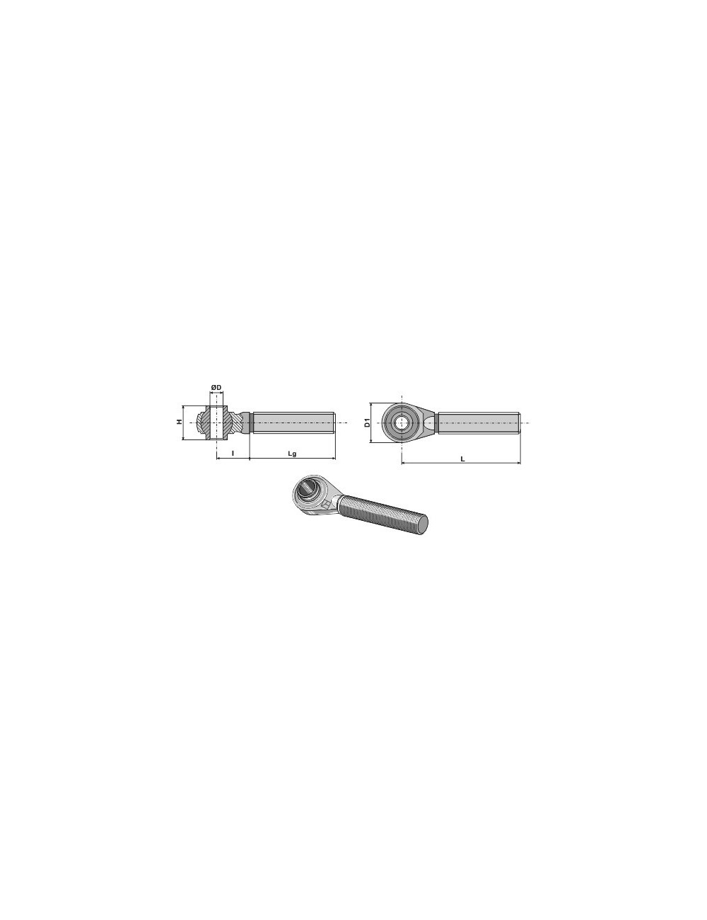 Borne à rotule traîtée pour barres de poussée M30 x 3,5