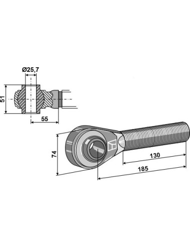 Borne à rotule traîtée M27x3 pour barres de poussée