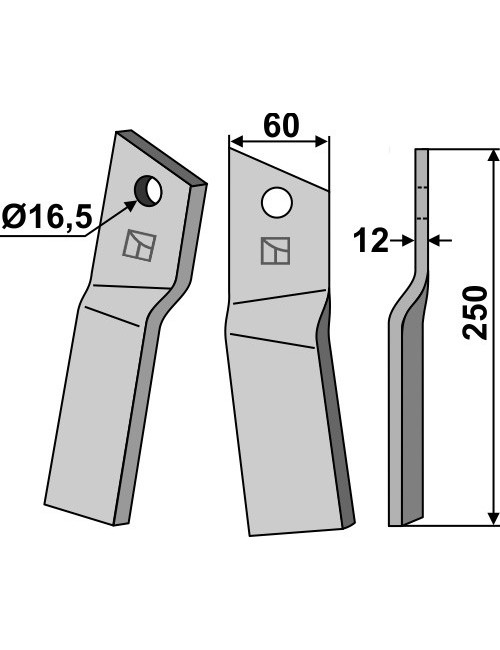 Dent rotative, modèle droit