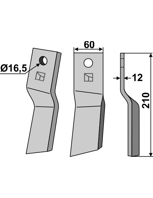 Dent rotative, modèle droit