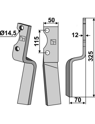 Dent rotative, modèle droit